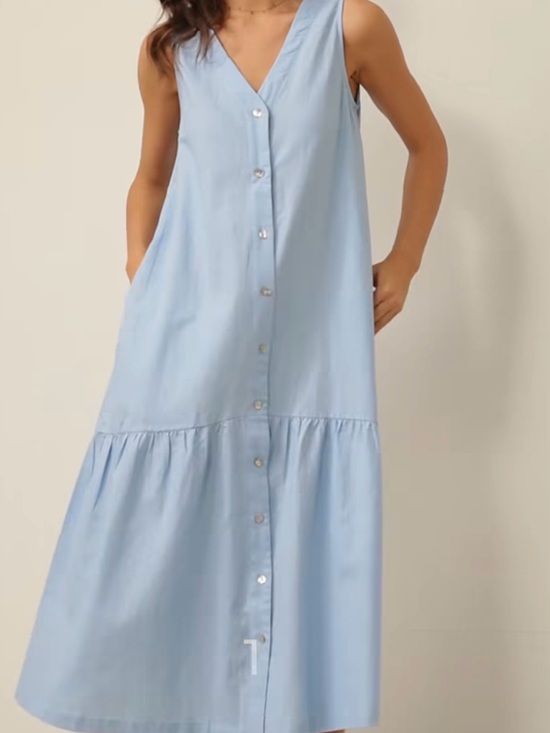 Lintico Dresses & Skirts - Lintico 100% Linen Sleeveless Maxi Dress Light Blue Coastal Flowy Natural XXL